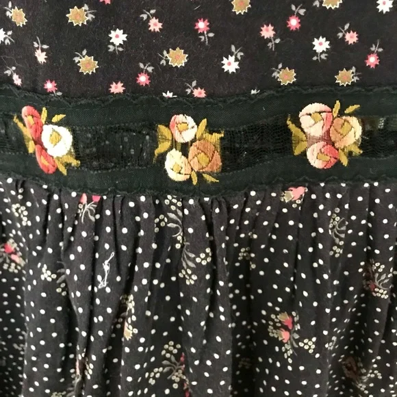 Vtg🎀Gunne Sax Black Calico Skirt Size S Prairie Midi Lace Trim👒🌾(RESERVED) - Picture 6 of 15